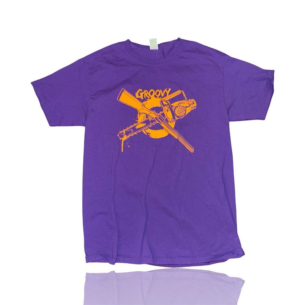Groovy Chainsaw Boomstick Unisex T-Shirt Purple Army of Darkness M
